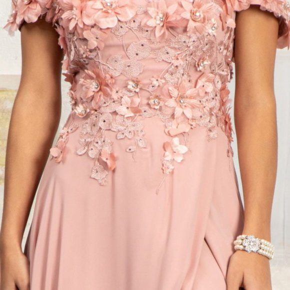 NEW CHIFFON OFF SHOULDER SLEEVELESS LONG A-LINE DRESS WITH ZIPPER BACK GL3018 - Picture 6 of 13